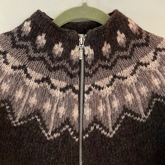 Fair Isle Brown Wool Cardigan Full Zip Sweater  M - Picture 2 of 6